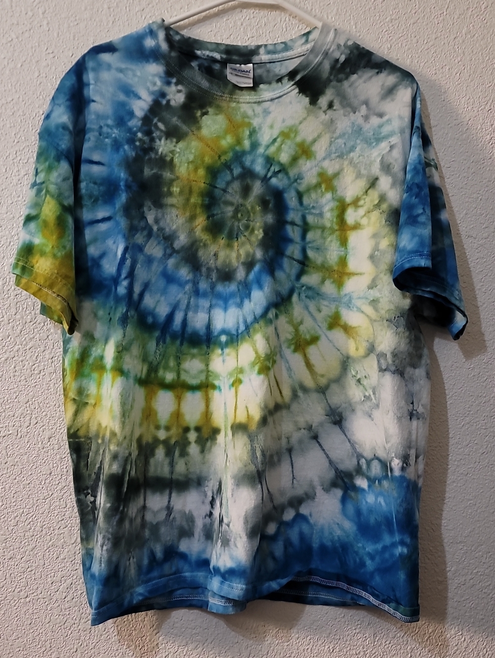Gildan Green and Blue Tie-Dye Cotton Tee
